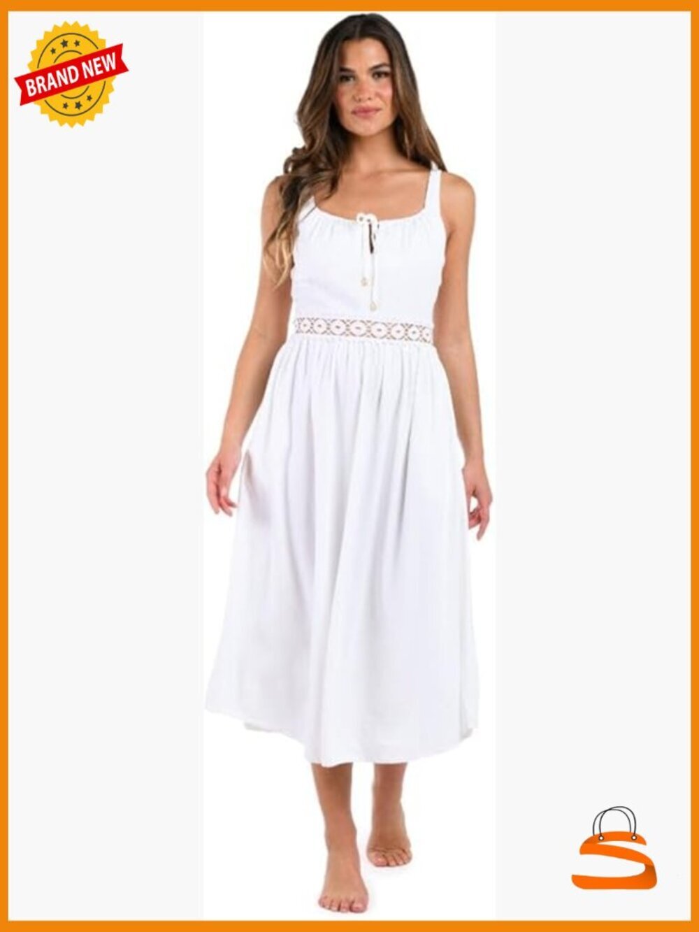 Midi Dress Swimsuit Cover Up with Adjustable Straps & Pockets